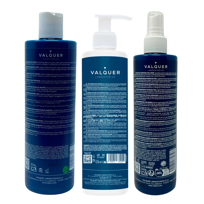 Pack Réparation Totale pour Cheveux Abîmés - Shampoing, Masque et Après-Shampooing Biphasé - 975 ml