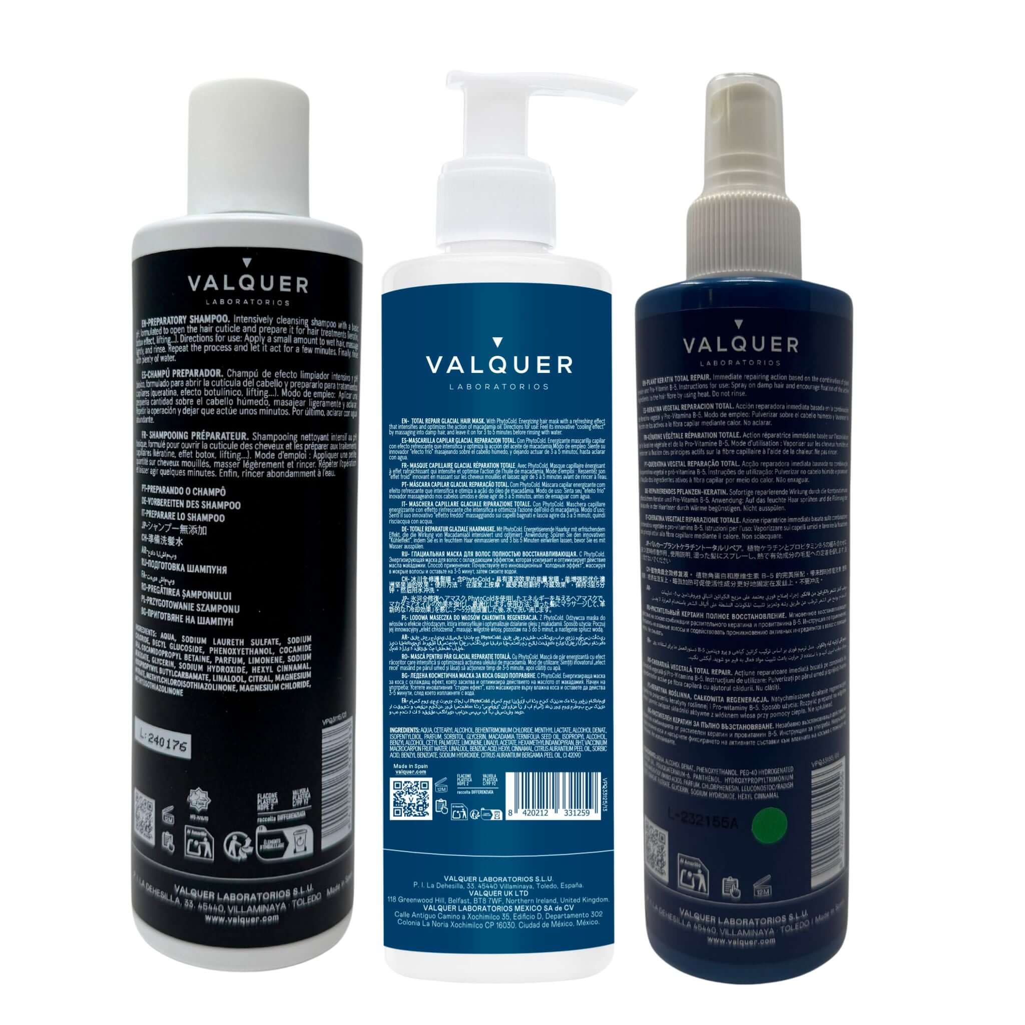 Cold Keratin Pack: Preparatory Shampoo + Keratin + Ice Hair Mask Total Repair - 900 ml