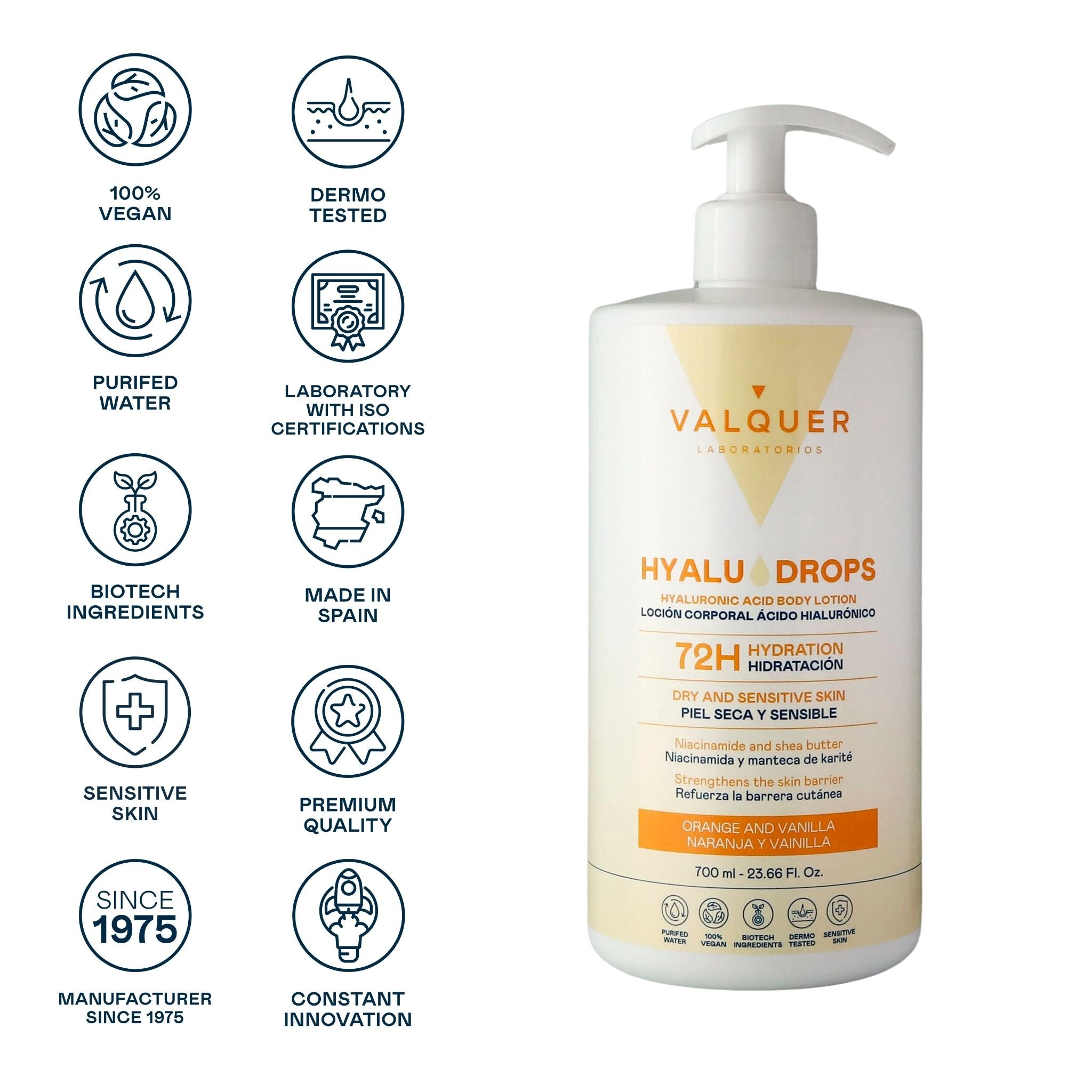 Lait Corps Hyaludrops Orange et Vanille – Hydratation 72H – 700 ml