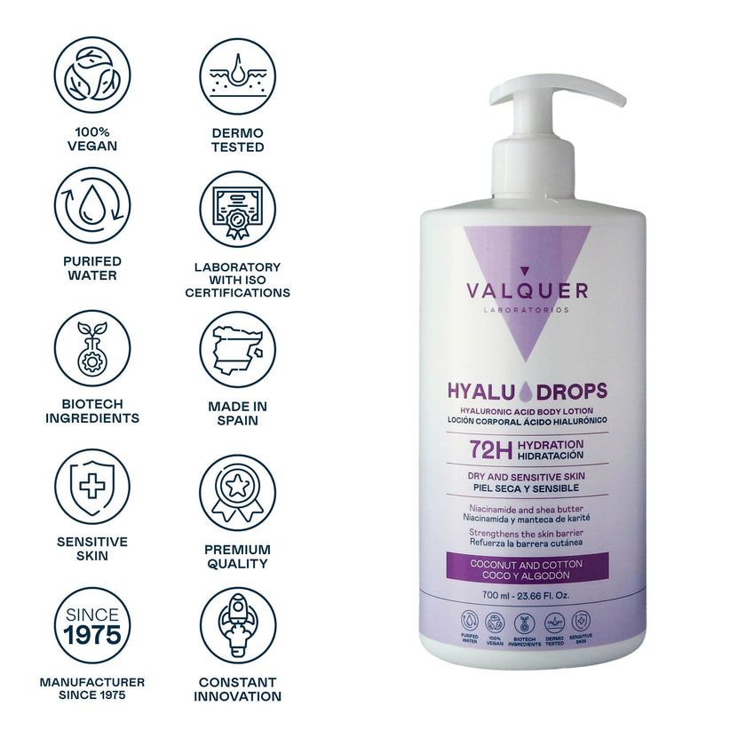 Hyaludrops Loción Corporal Coco y Algodón – Hidratación 72H - 700 ml