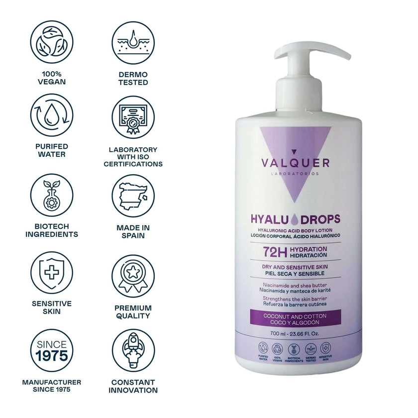 Hyaludrops Loción Corporal Coco y Algodón – Hidratación 72H - 700 ml