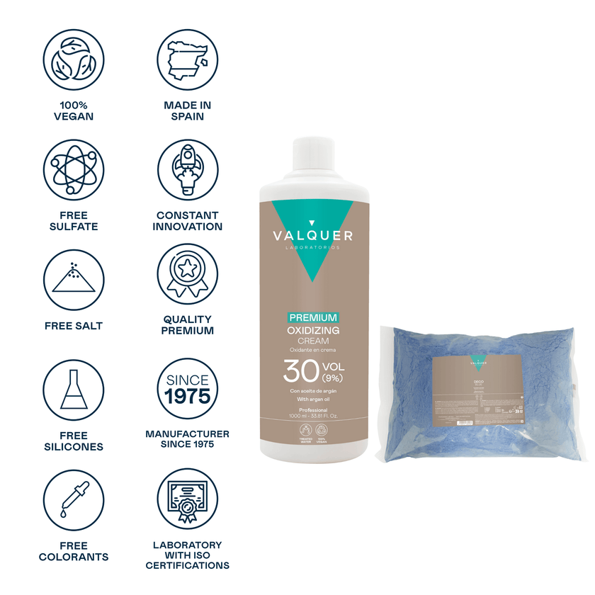 Pack Déco – Oxydant Ultra-Crémeux Premium 30 Vol (9%) 1000 ml + Poudre Décolorante Decoblue