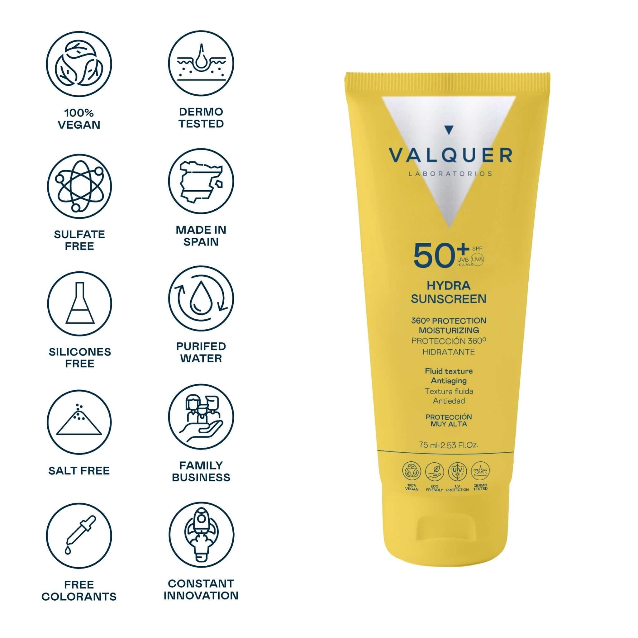 Crème solaire visage Hydra SPF 50+ 360°, protection hydratante et anti-âge - 75 ml