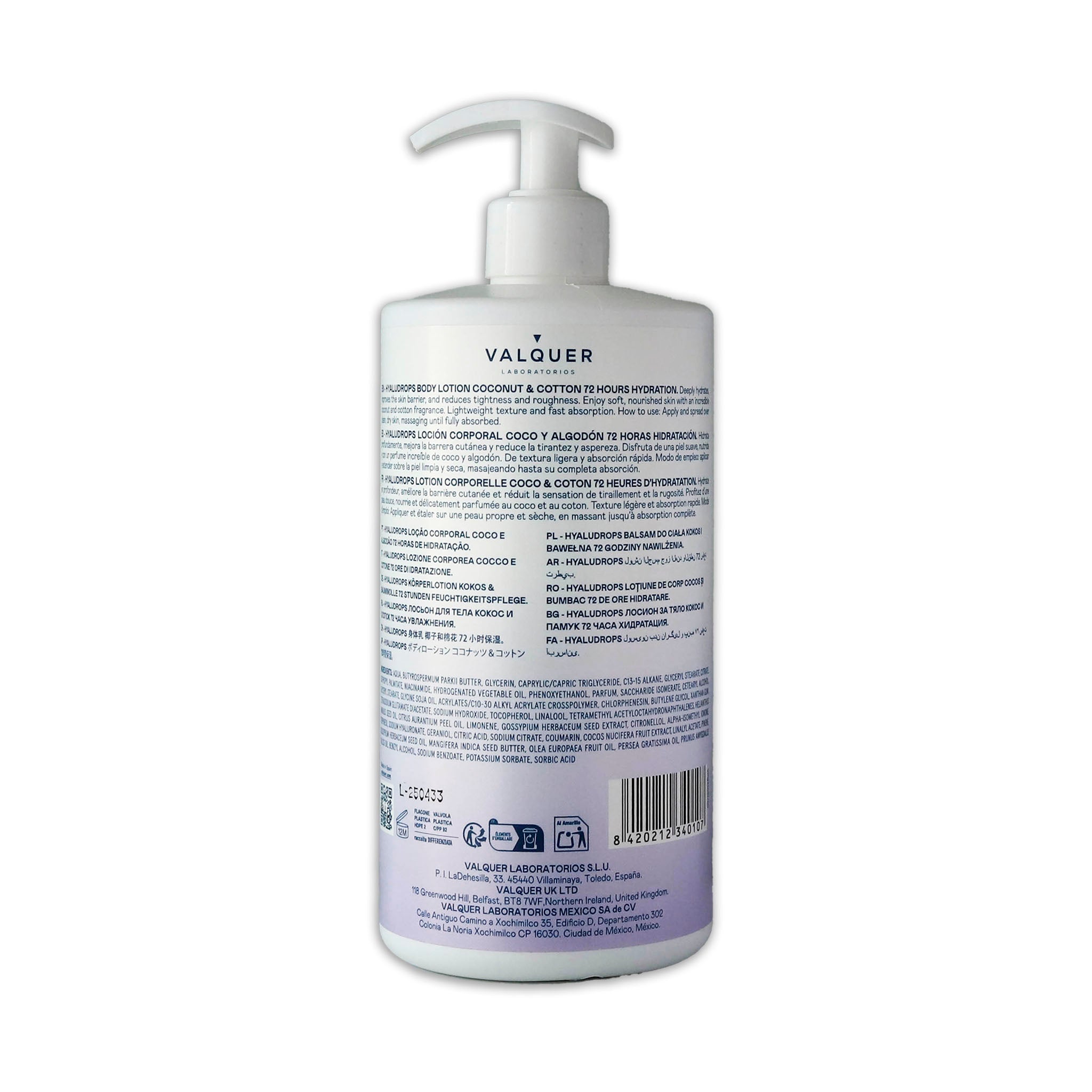 Hyaludrops Loción Corporal Coco y Algodón – Hidratación 72H - 700 ml