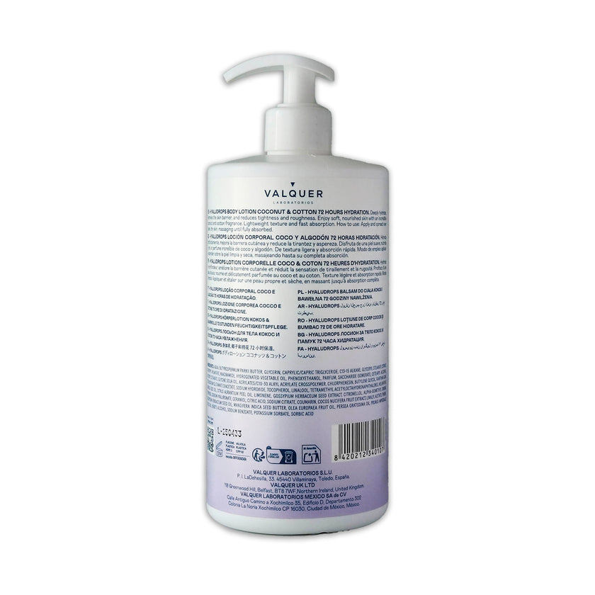 Hyaludrops Loción Corporal Coco y Algodón – Hidratación 72H - 700 ml