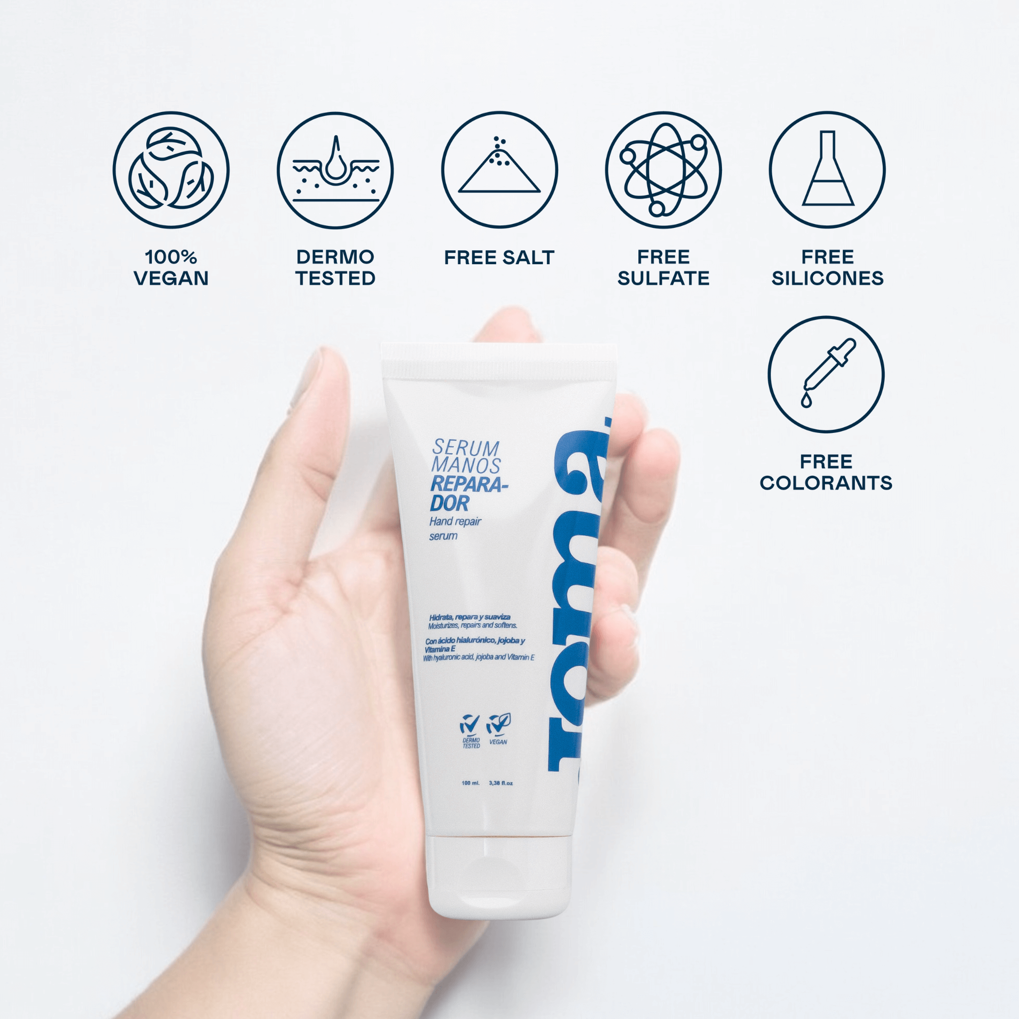 Sérum Reparador de Manos con Ácido Hialurónico, Jojoba y Vitamina E – 100 ml