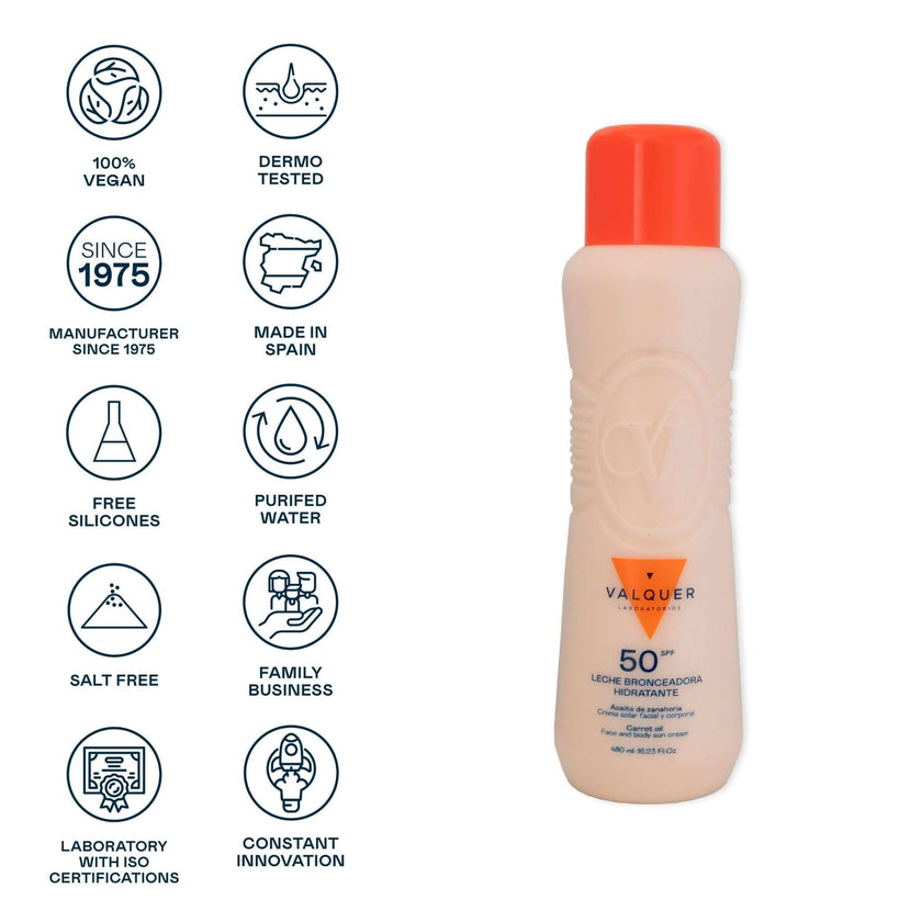 Lait Hydratant Bronzant Visage et Corps Carotte SPF 50 - 480 ml