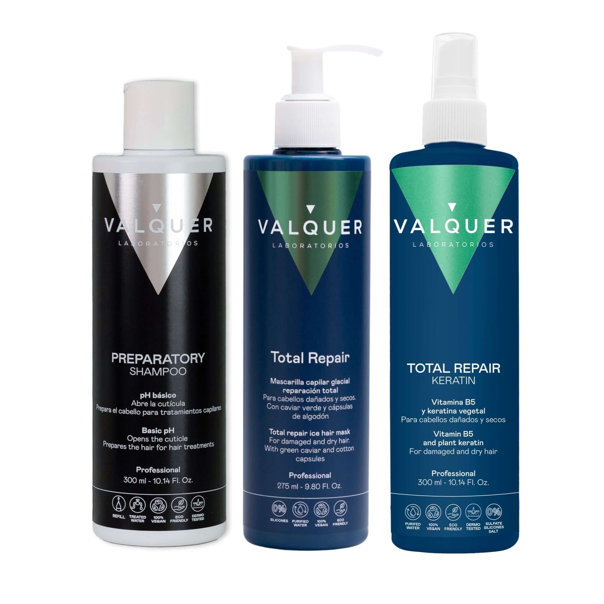 Cold Keratin Pack: Preparatory Shampoo + Keratin + Ice Hair Mask Total Repair - 900 ml