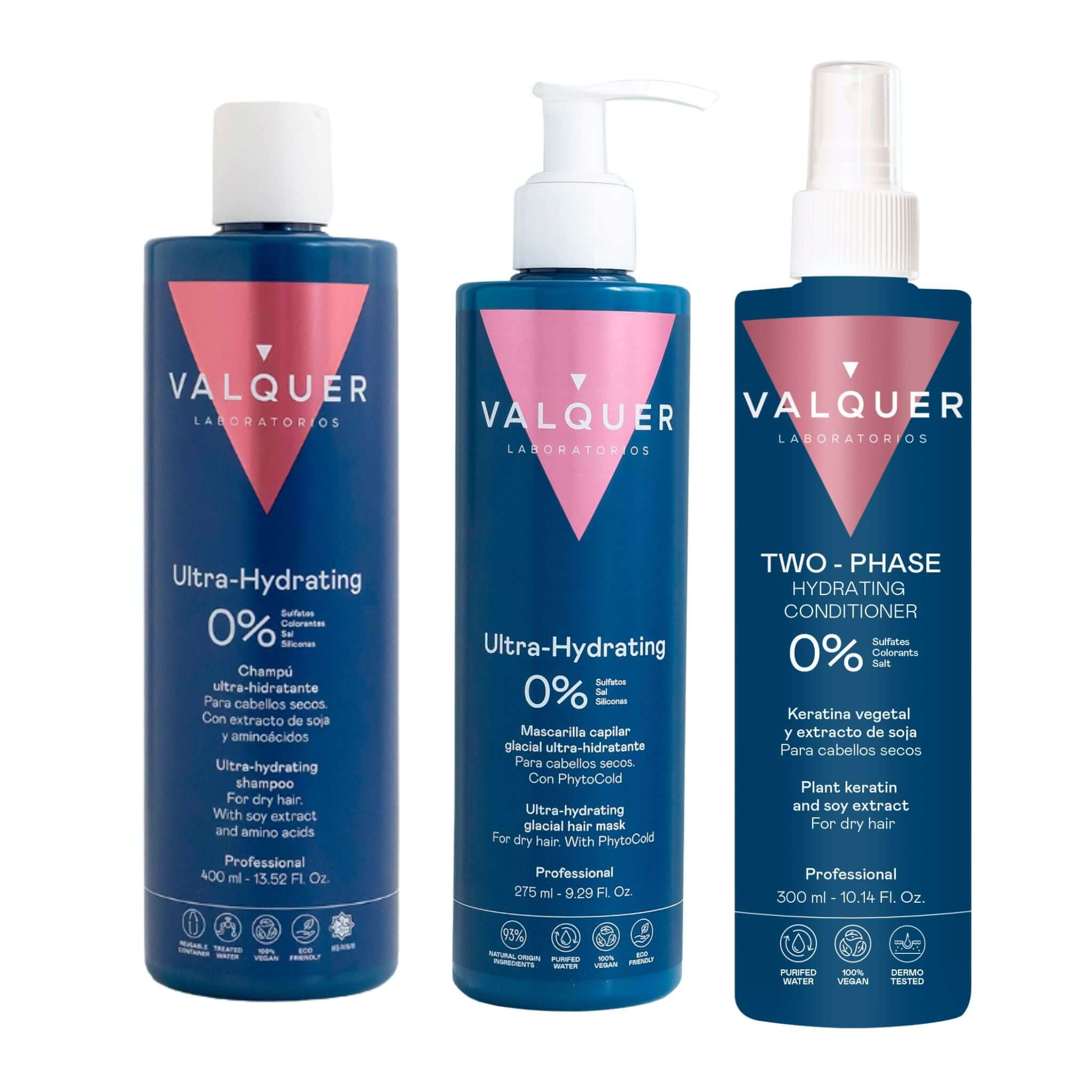 Pack Ultrahidratante Champú, ice hair mask y acondicionador bifásico para cabellos secos - 1000 ml