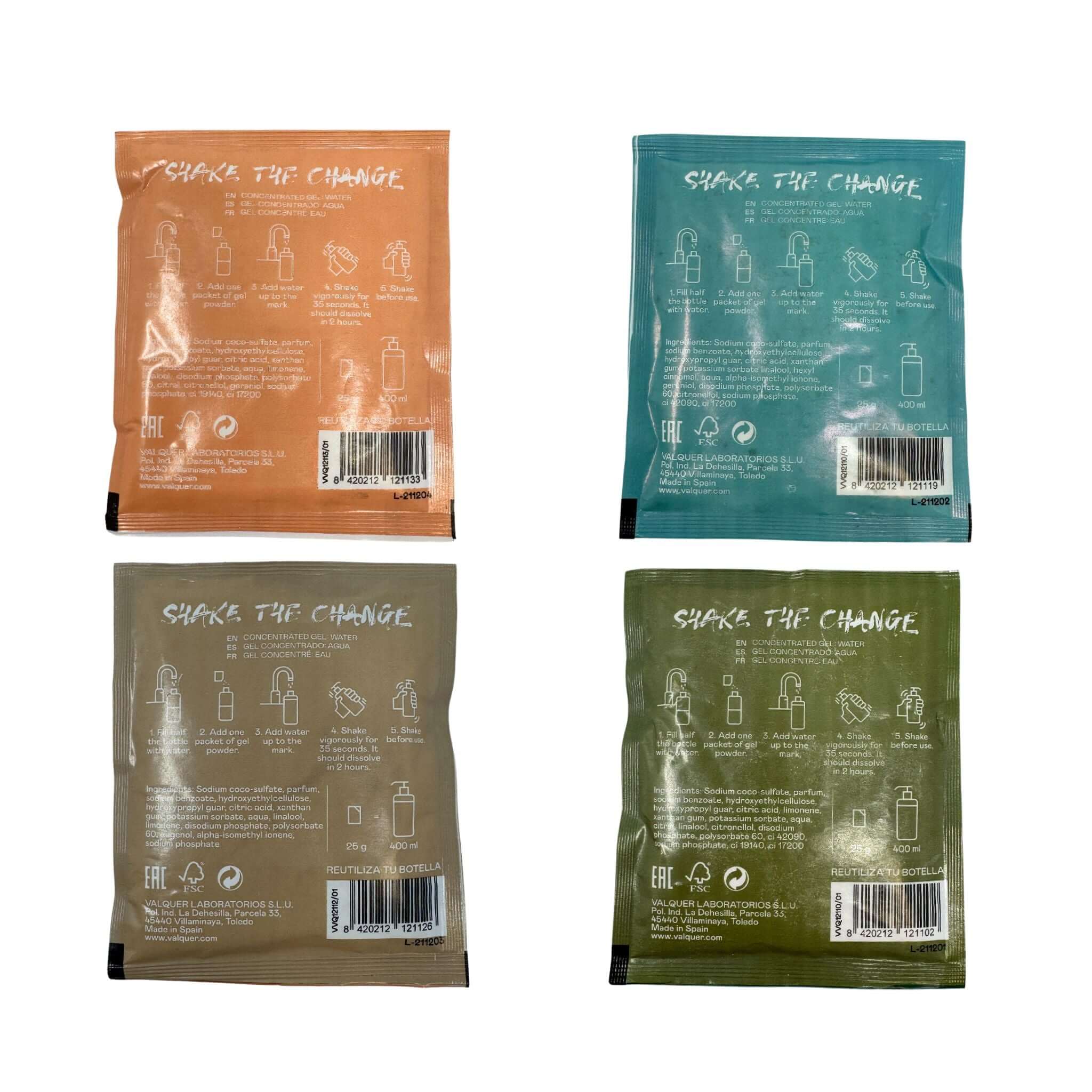 Valquer Shake 25 gr sachets assortis - Pack gels de bain durables