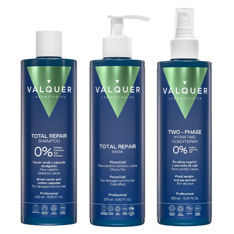 Pack Total Repair para Cabellos Dañados - Champú, Mascarilla y Acondicionador Bifásico - 975 ml