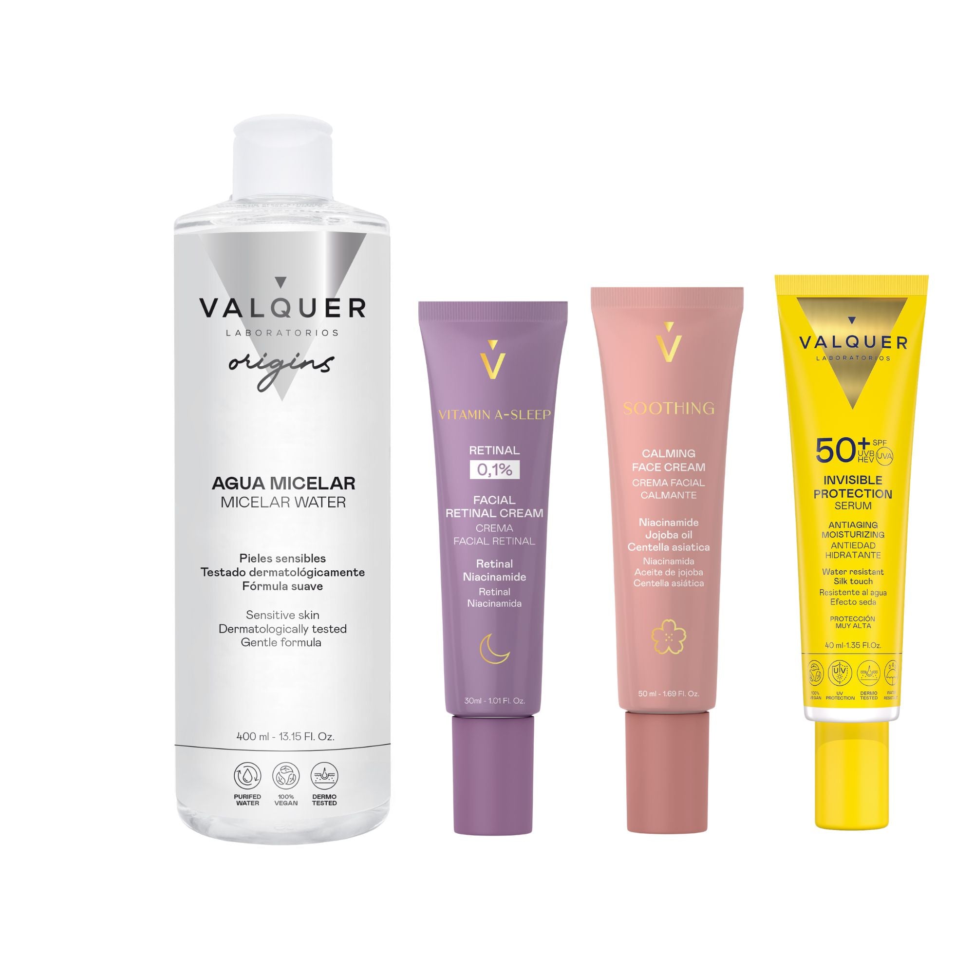 Pack Agua Micelar + Soothing + Retinal + Invisible Protection - Limpieza, Calma, Reparación y Protección Solar