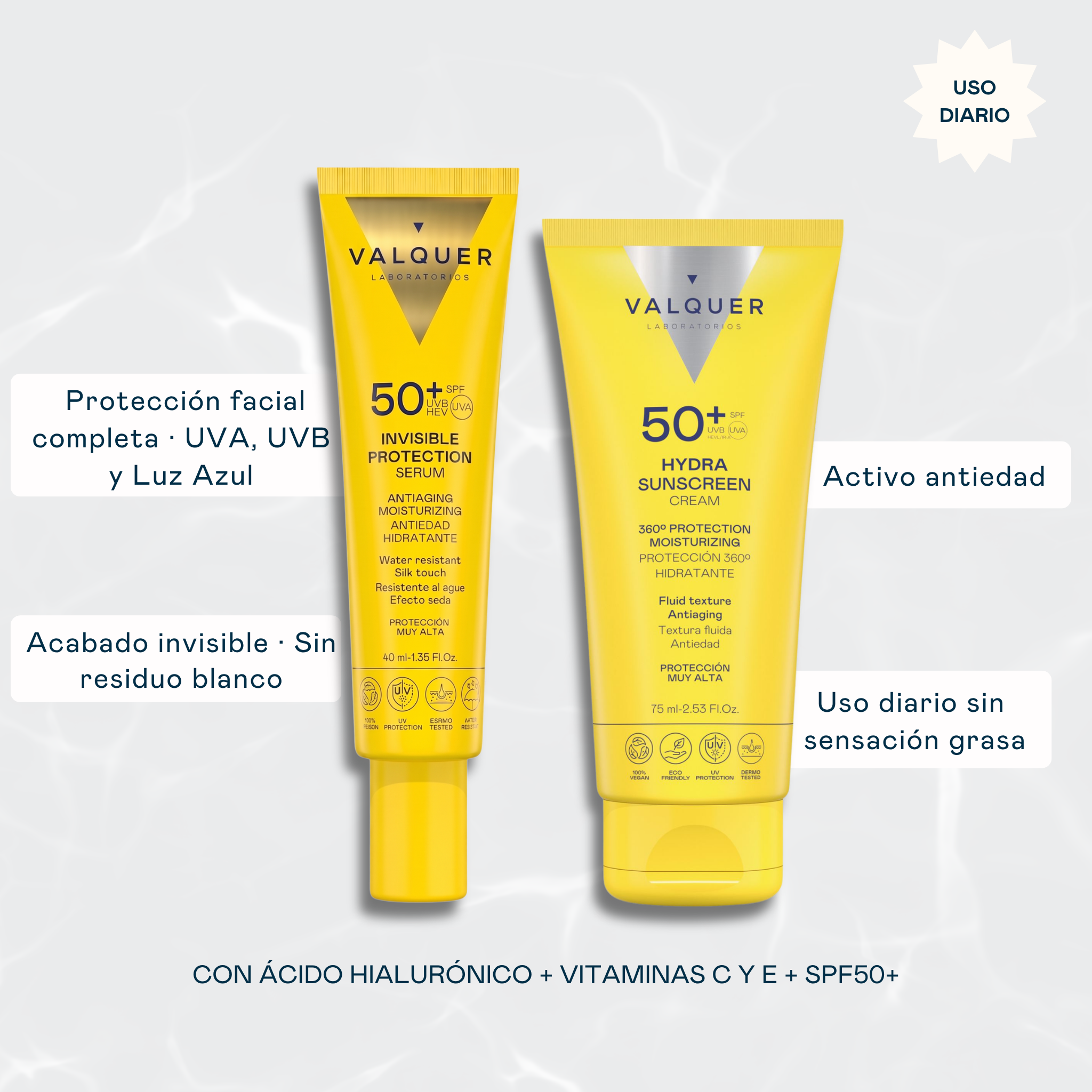 Beneficios Pack Solar Facial Invisible Protection e Hydra Sunscreen SPF 50+