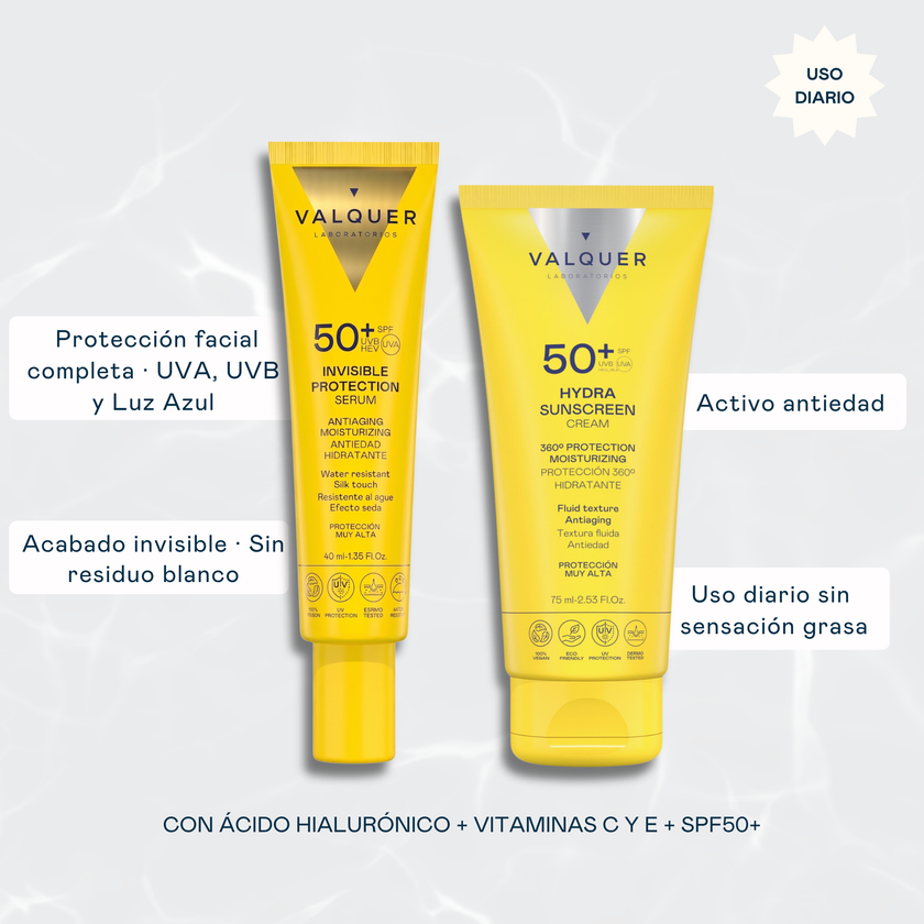 Beneficios Pack Solar Facial Invisible Protection e Hydra Sunscreen SPF 50+