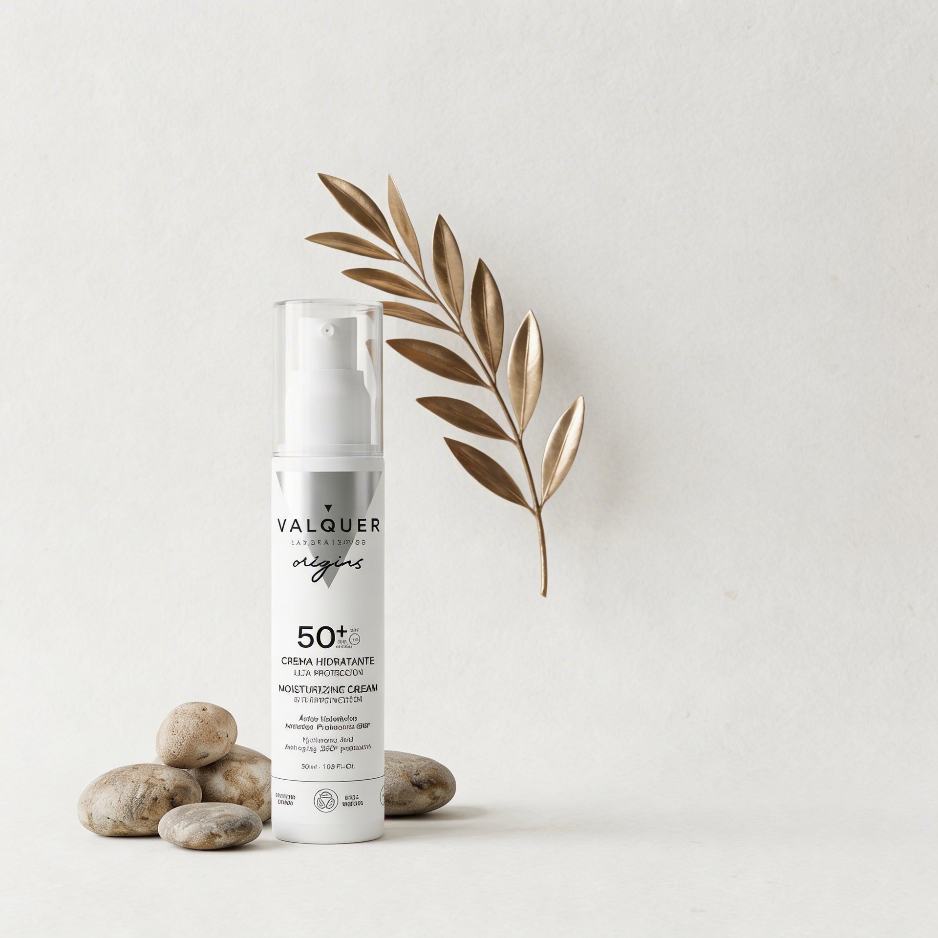 Crema hidratante facial SPF 50+ con ácido hialurónico y protección UVA/UVB