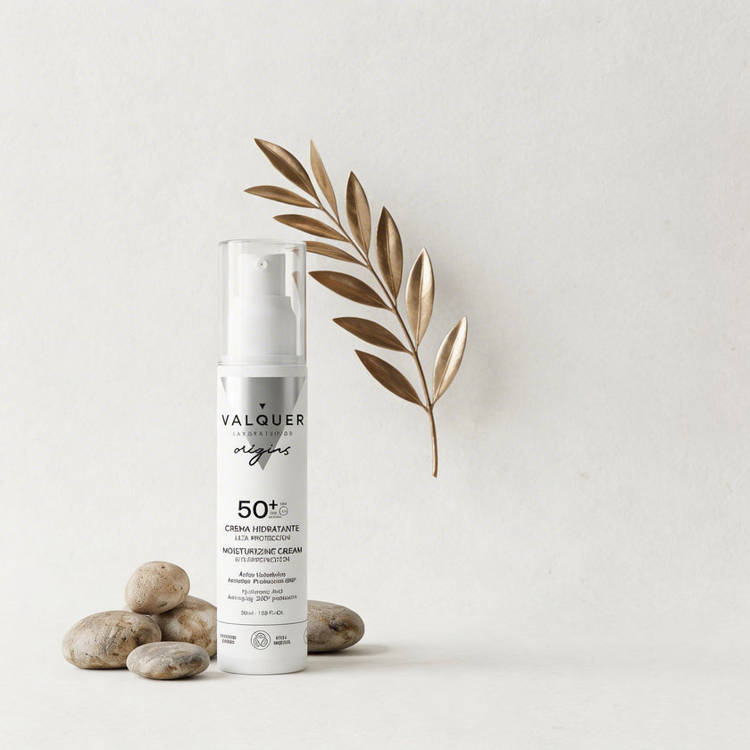 Crema hidratante facial SPF 50+ con ácido hialurónico y protección UVA/UVB