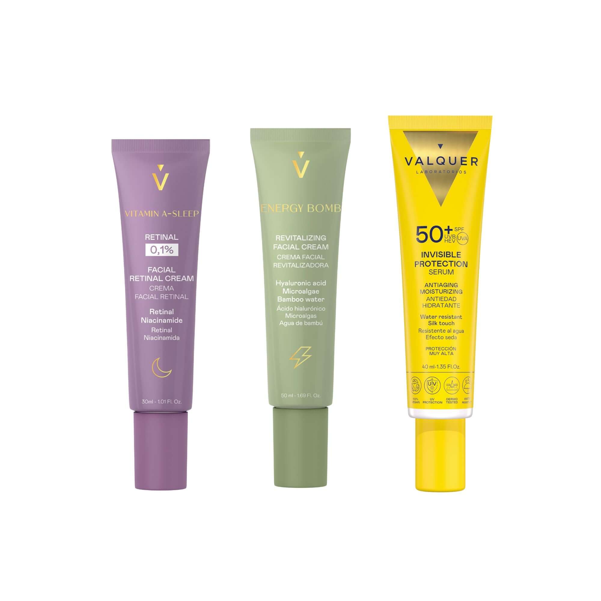 Pack Energy Bomb + Rétinal + Protection Invisible SPF 50+ - Hydratation, Rénovation et Protection Solaire