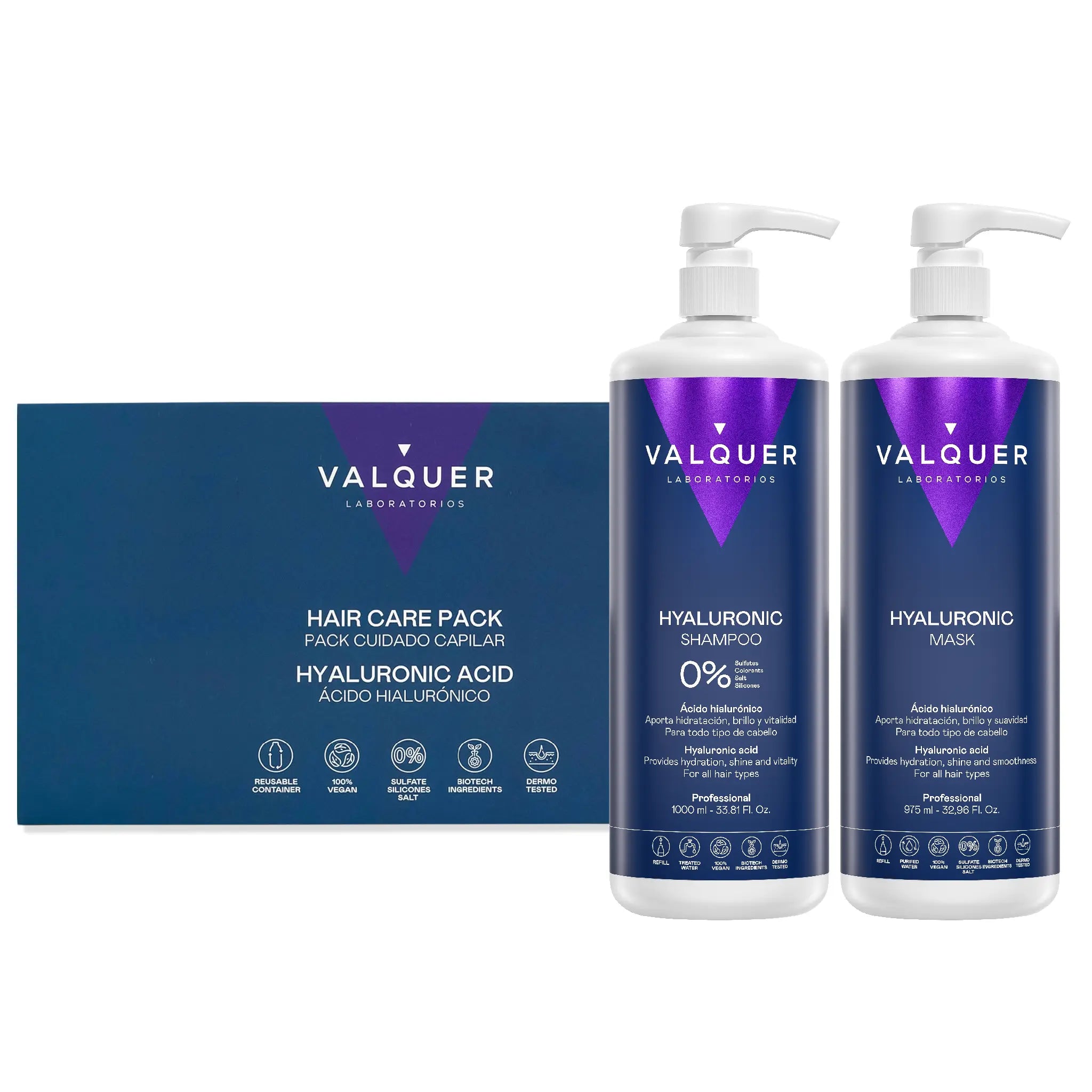 Pack Ácido Hialurónico - Champú y Mascarilla Capilar - 1000 ml + 975 ml