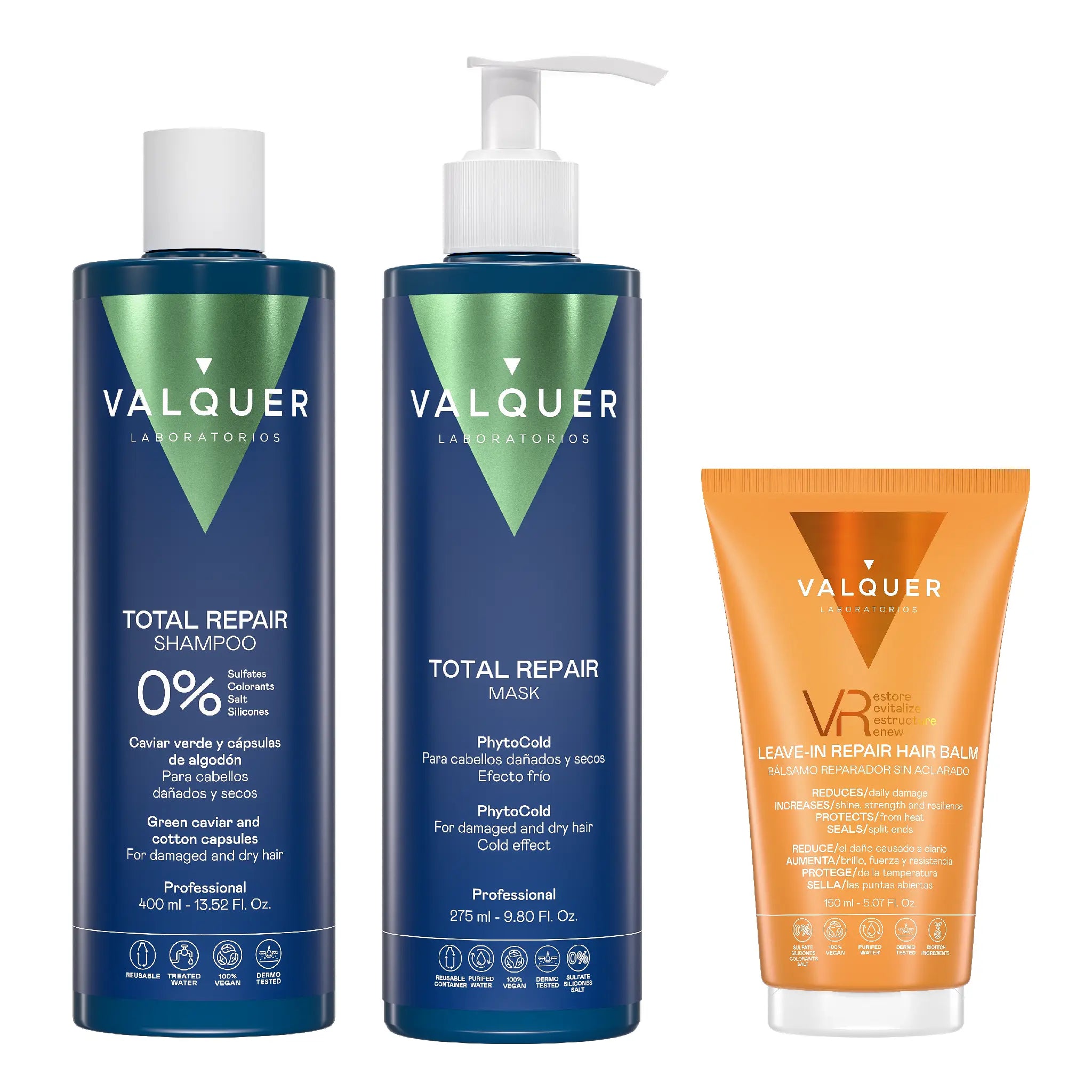 Pack Reparador Efecto Frío – Champú Reparador, Mascarilla Cabello Dañado y VR