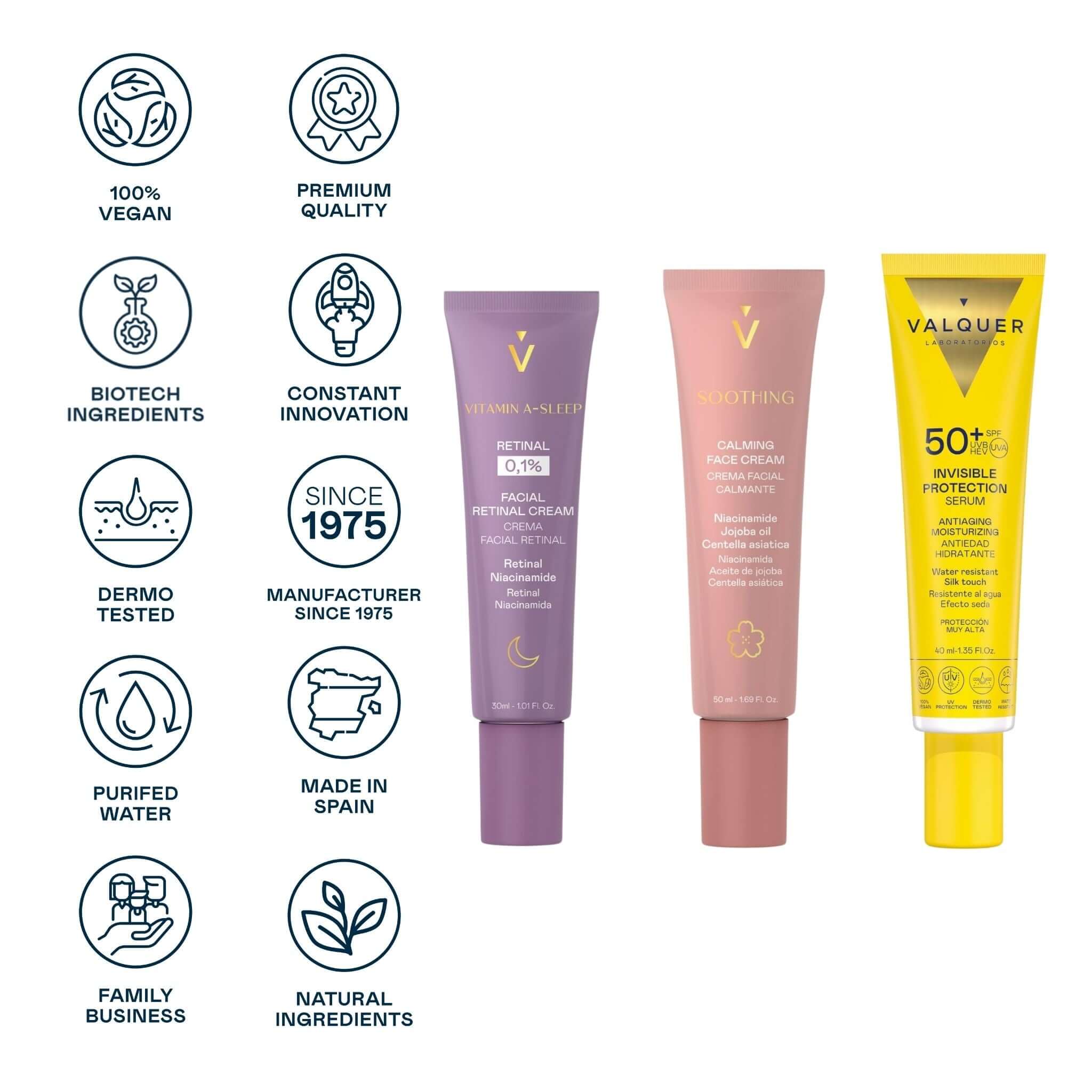 Pack Apaisant + Rétinal + Protection Invisible SPF 50+ - Apaise, Rénove et Protège du Soleil