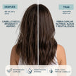 Comparativa del cabello seco y apagado frente al resultado nutrido y suave tras usar la mascarilla After Sun