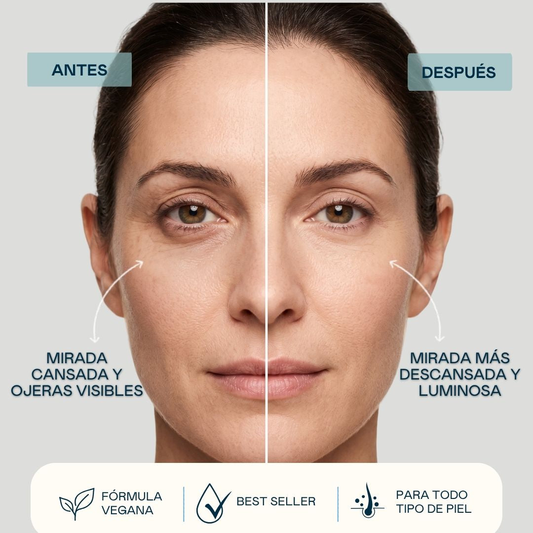 Antes y después del Sérum Contorno de Ojos y Labios Valquer, mirada más descansada