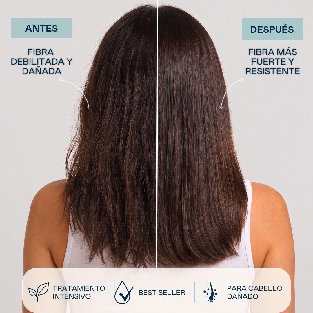 Comparativa del cabello debilitado y dañado antes y después del tratamiento intensivo Bioplex Valquer