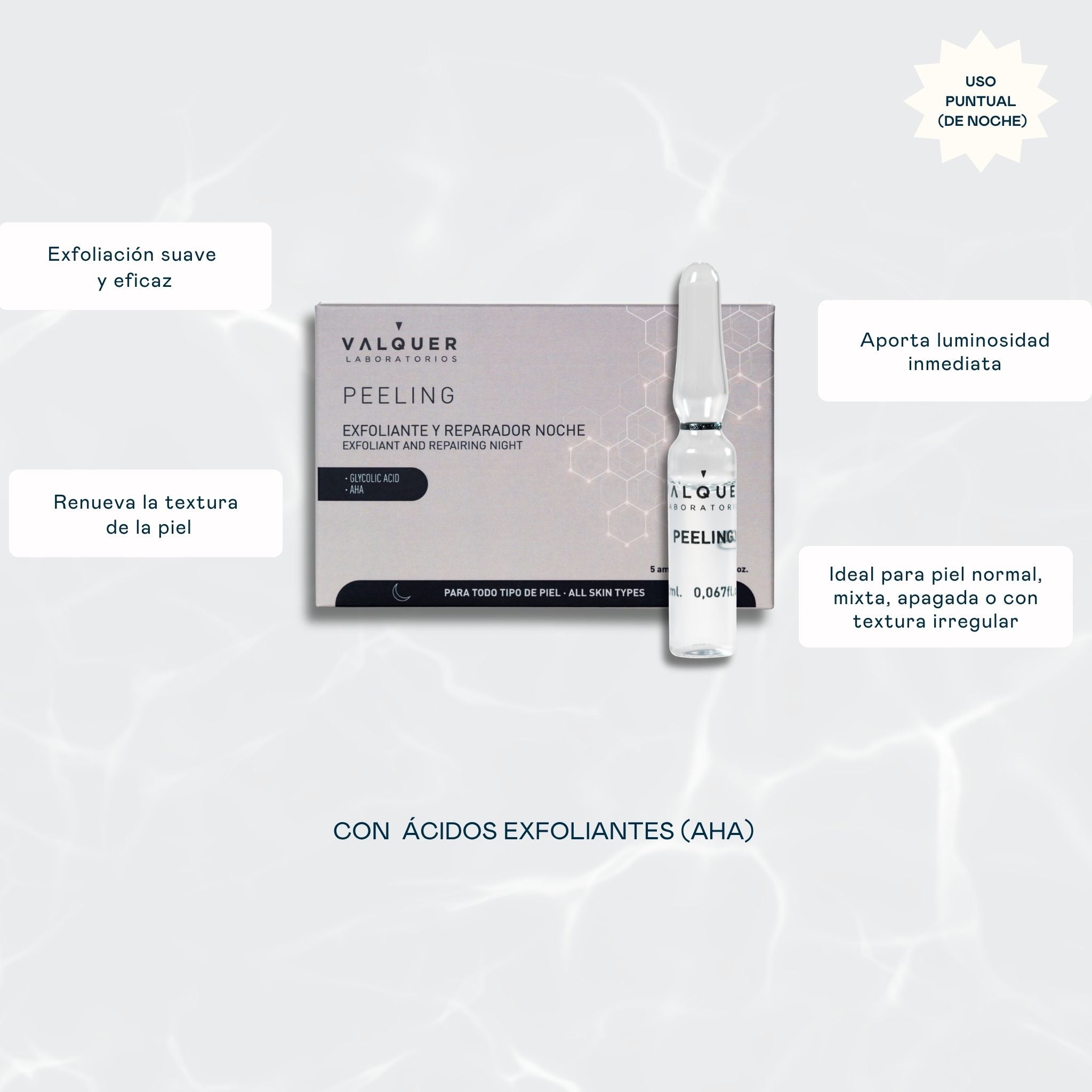 Beneficios de las ampollas peeling: exfolian suavemente, estimulan la renovación celular y dejan la piel más suave y luminosa.