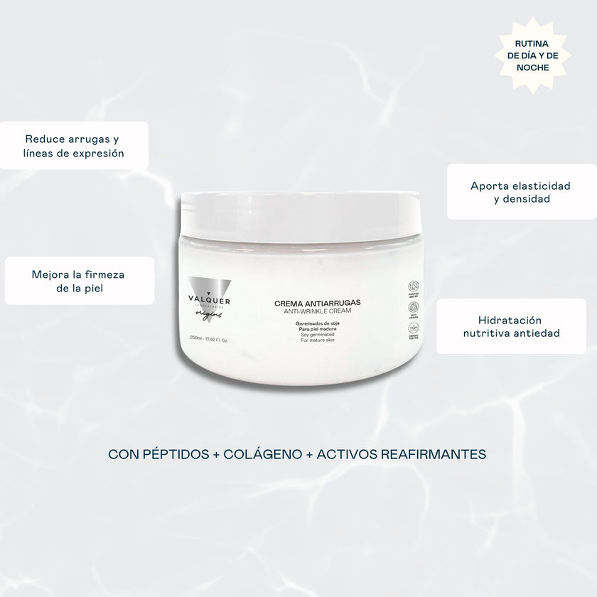 Beneficios de la crema facial antiarrugas: ayuda a reducir arrugas y líneas de expresión, mejora la firmeza y elasticidad y revitaliza la piel madura