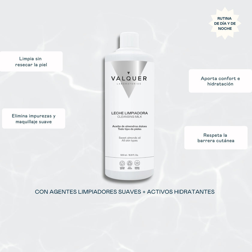 Beneficios de la leche limpiadora facial: limpia en profundidad, elimina maquillaje e impurezas, hidrata y nutre la piel sin resecar