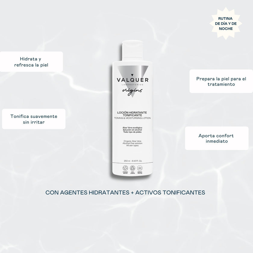 Beneficios de la loción facial hidratante tonificante: tonifica, hidrata sin alcohol, calma la piel y aporta frescor y confort