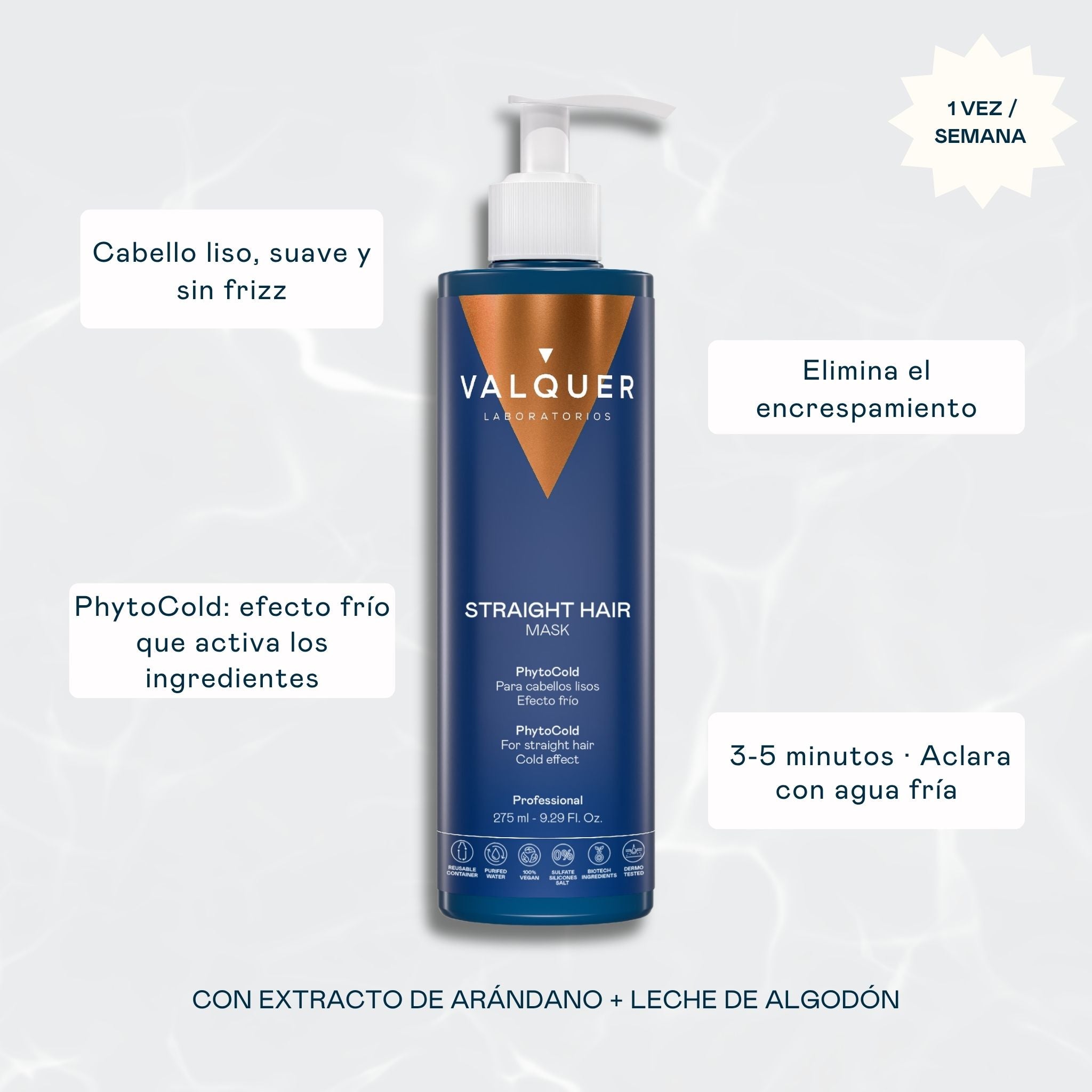 Beneficios de la Mascarilla Cabello Liso efecto frío de Valquer para un cabello liso, suave y sin frizz