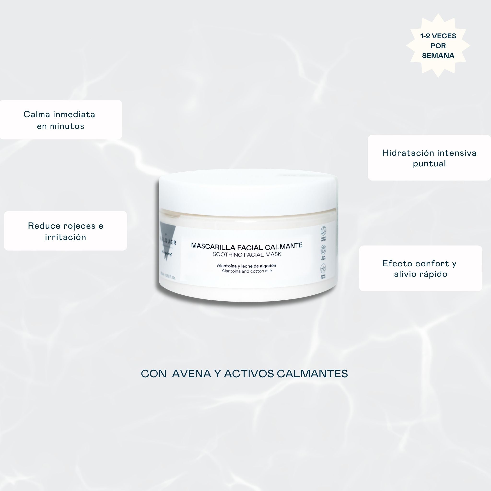 Beneficios de la mascarilla facial calmante: calma, hidrata, elimina impurezas, descongestiona la piel y aporta suavidad y confort