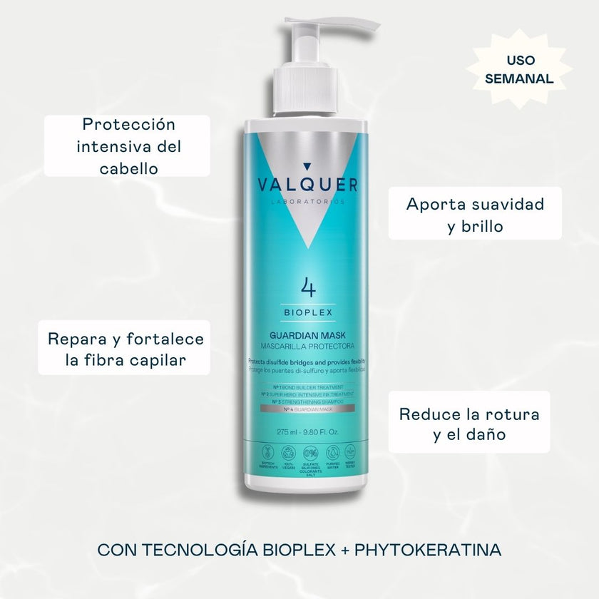 Beneficios de la Bioplex Nº4 Guardian Mask Valquer: repara y protege la fibra capilar