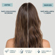 Antes y después del champú para cabello graso de Valquer: raíz con exceso de grasa frente a raíz más limpia y ligera