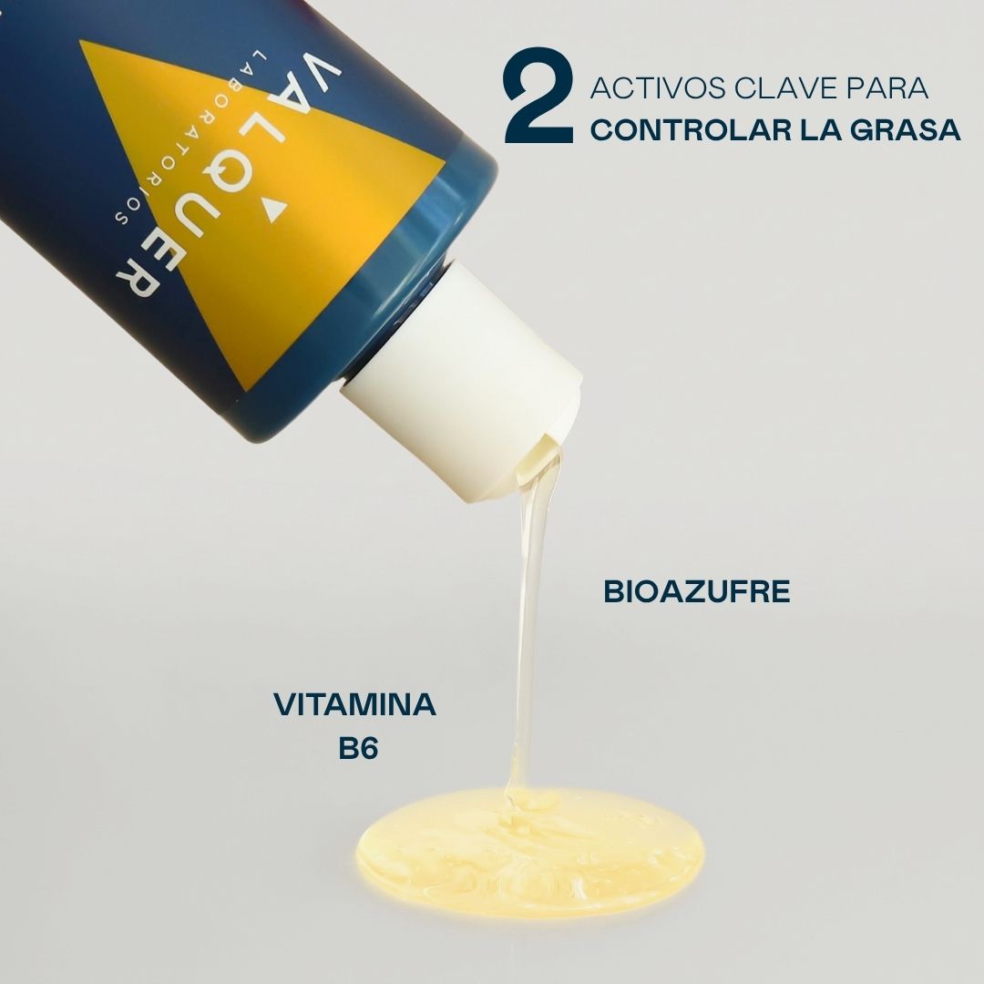 Textura en gel del champú para cabello graso de Valquer con vitamina B6 y bioazufre para controlar la grasa