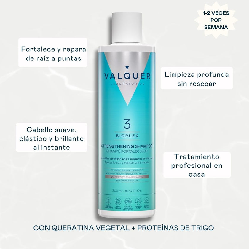 Champú Fortalecedor Bioplex Nº3 Valquer con queratina vegetal y proteínas de trigo, 300ml