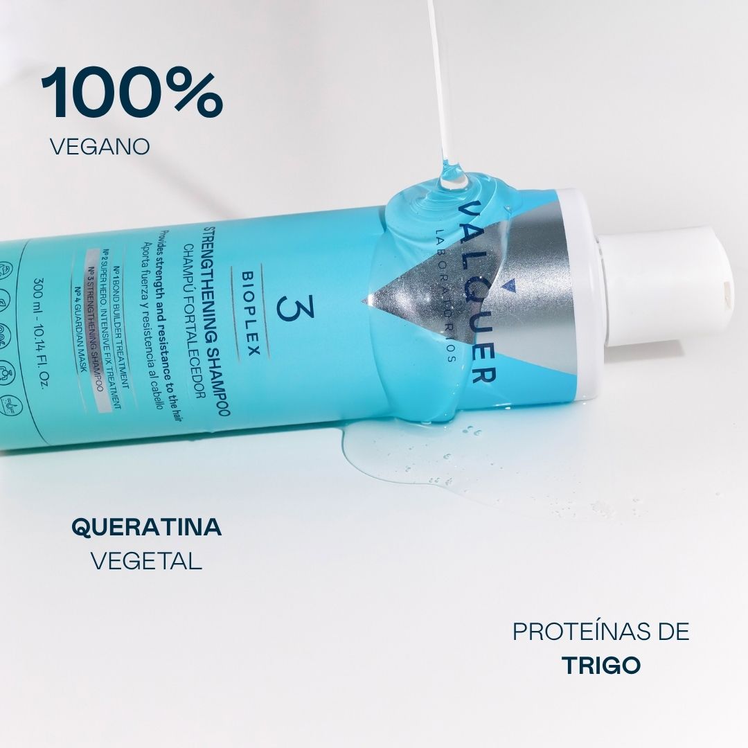 Textura del Champú Fortalecedor Bioplex Nº3 Valquer, 100% vegano con queratina vegetal