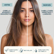 Antes y después del champú Hyaluronic Valquer: cabello apagado y deshidratado transformado en cabello más hidratado y luminoso, hidratación y brillo para todo tipo de cabello