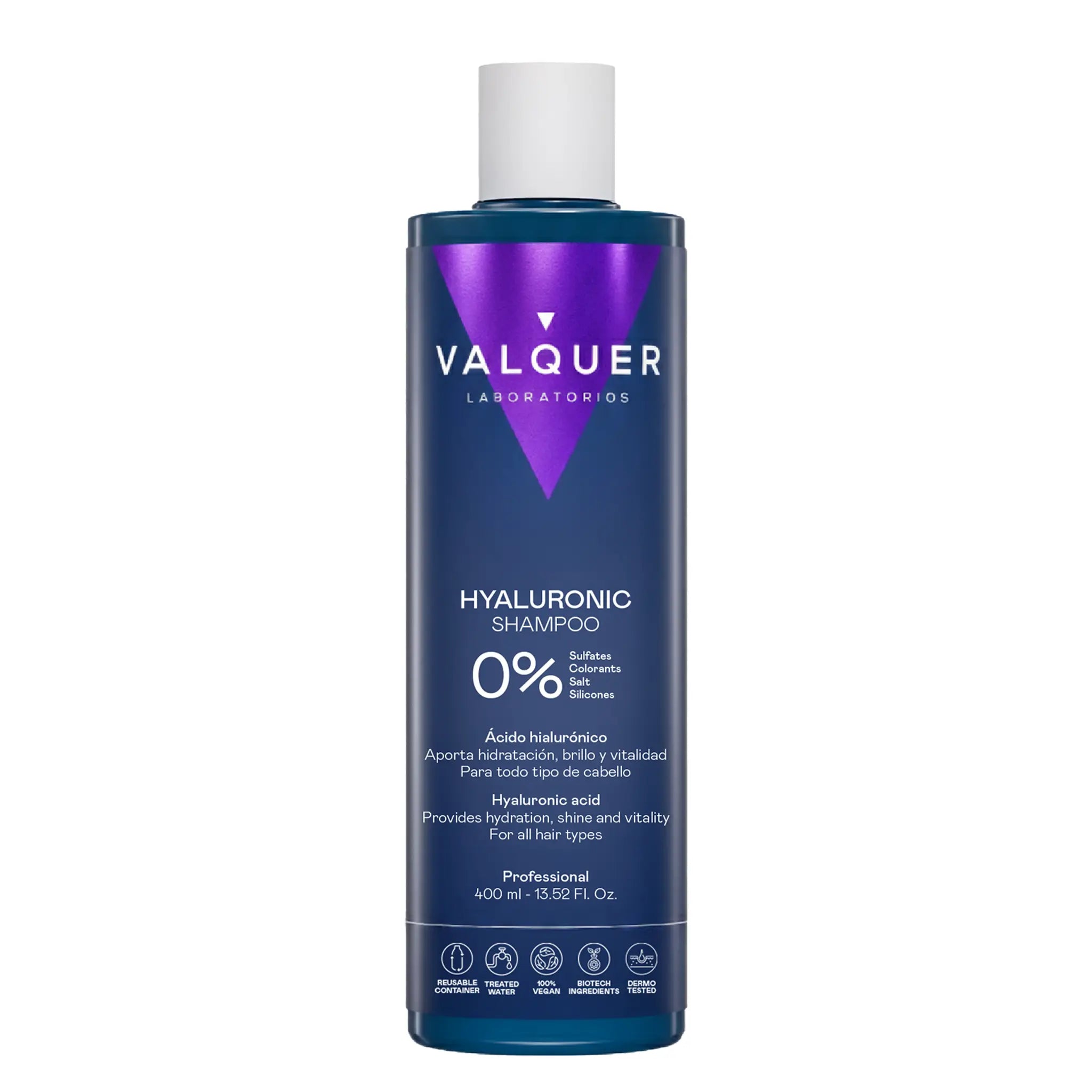 Packshot del champú Hyaluronic Valquer 400 ml con ácido hialurónico, para todo tipo de cabello