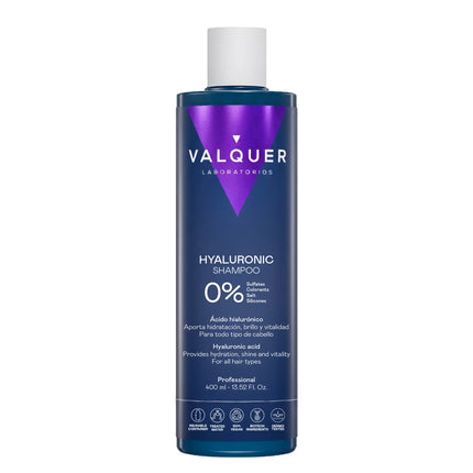 Packshot del champú Hyaluronic Valquer 400 ml con ácido hialurónico, para todo tipo de cabello