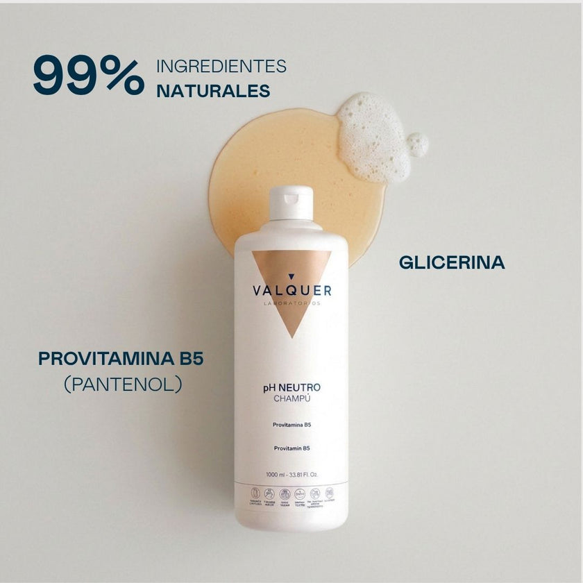 Champú pH Neutro Valquer con 99% ingredientes naturales, pantenol y glicerina