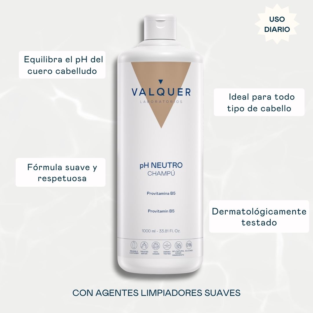 Champú pH Neutro Valquer con Provitamina B5, equilibra el pH del cuero cabelludo, uso diario