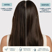 Antes y después del champú Placenta Vegetal de Valquer: cabello débil y apagado frente a cabello más fuerte y revitalizado