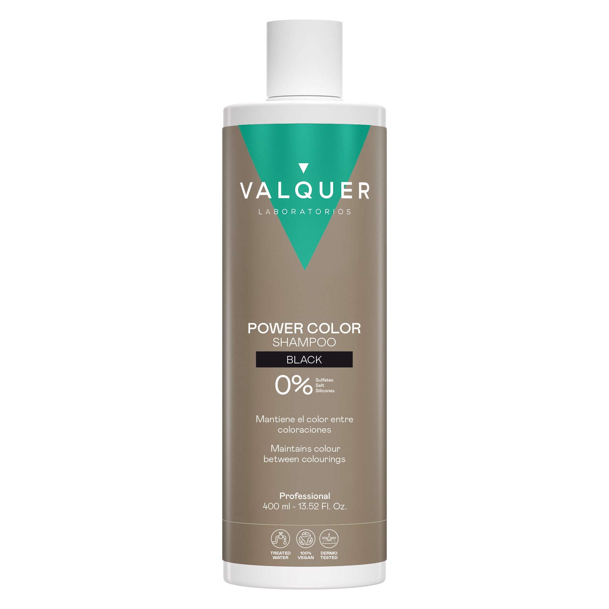 Champú Power Color Black de Valquer para mantener el color negro entre coloraciones, 400 ml.