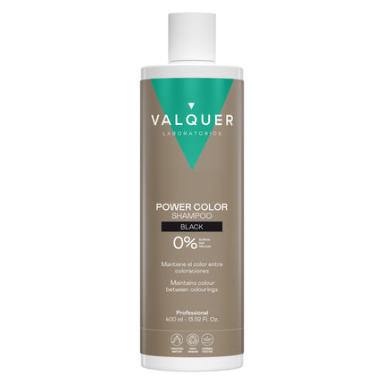 Champú Power Color Black de Valquer para mantener el color negro entre coloraciones, 400 ml.
