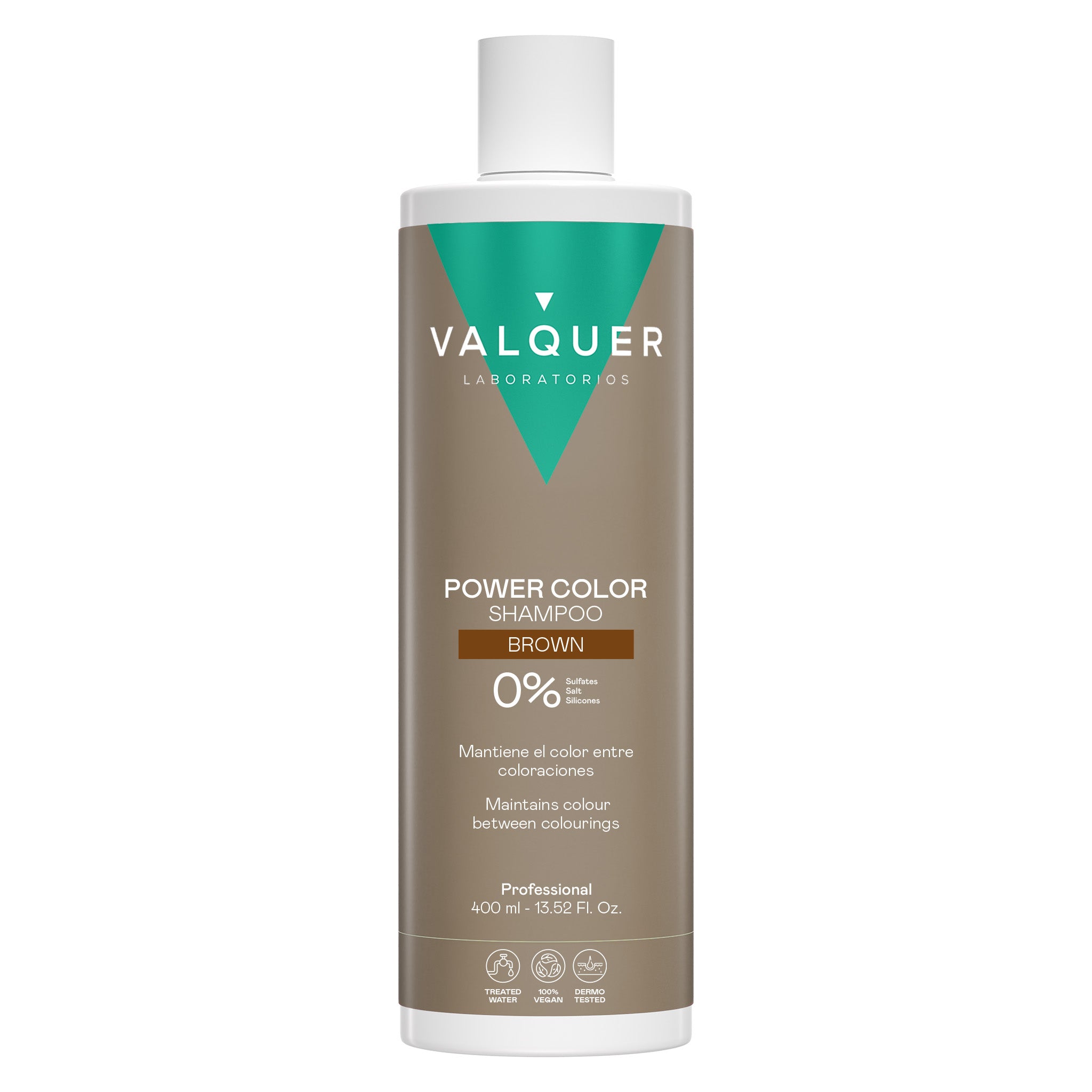 Champú Power Color Brown de Valquer para mantener el color castaño entre coloraciones, 400 ml.