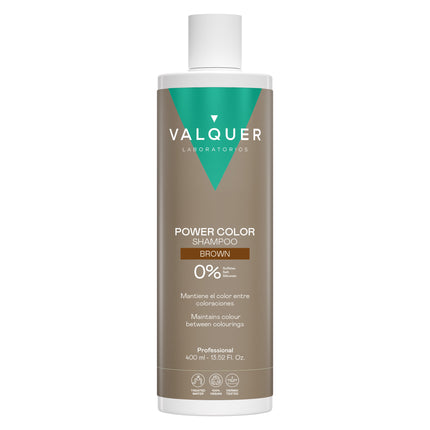 Champú Power Color Brown de Valquer para mantener el color castaño entre coloraciones, 400 ml.
