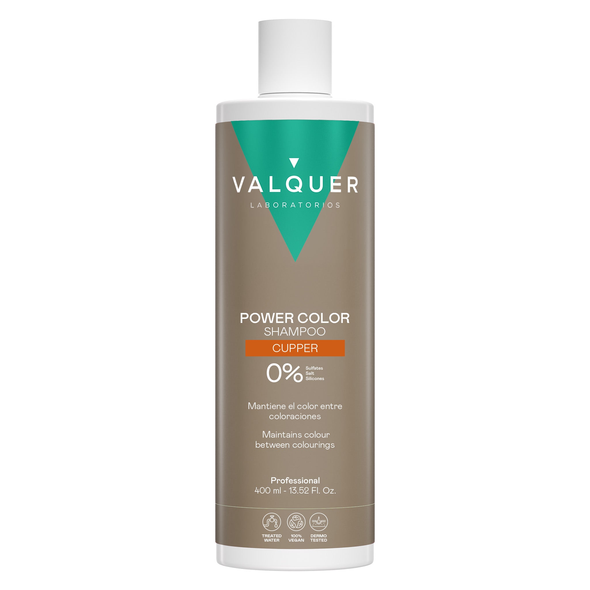 Champú Power Color Copper de Valquer para mantener el tono cobrizo entre coloraciones, 400 ml.