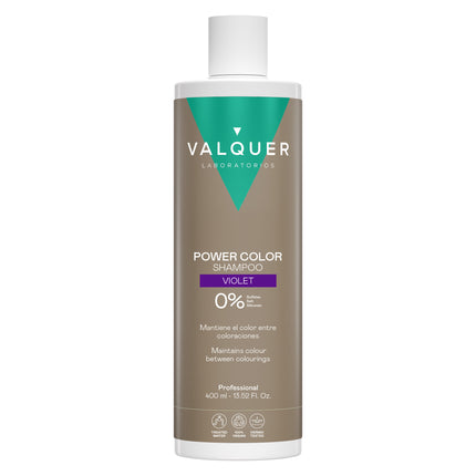Champú Power Color Violet de Valquer para mantener el color violeta entre coloraciones, 400 ml.